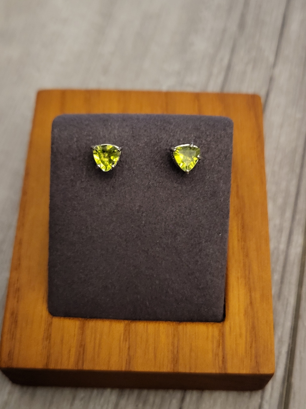 Peridot Green Trillion Stud Earrings -925 Sterling Silver Setting